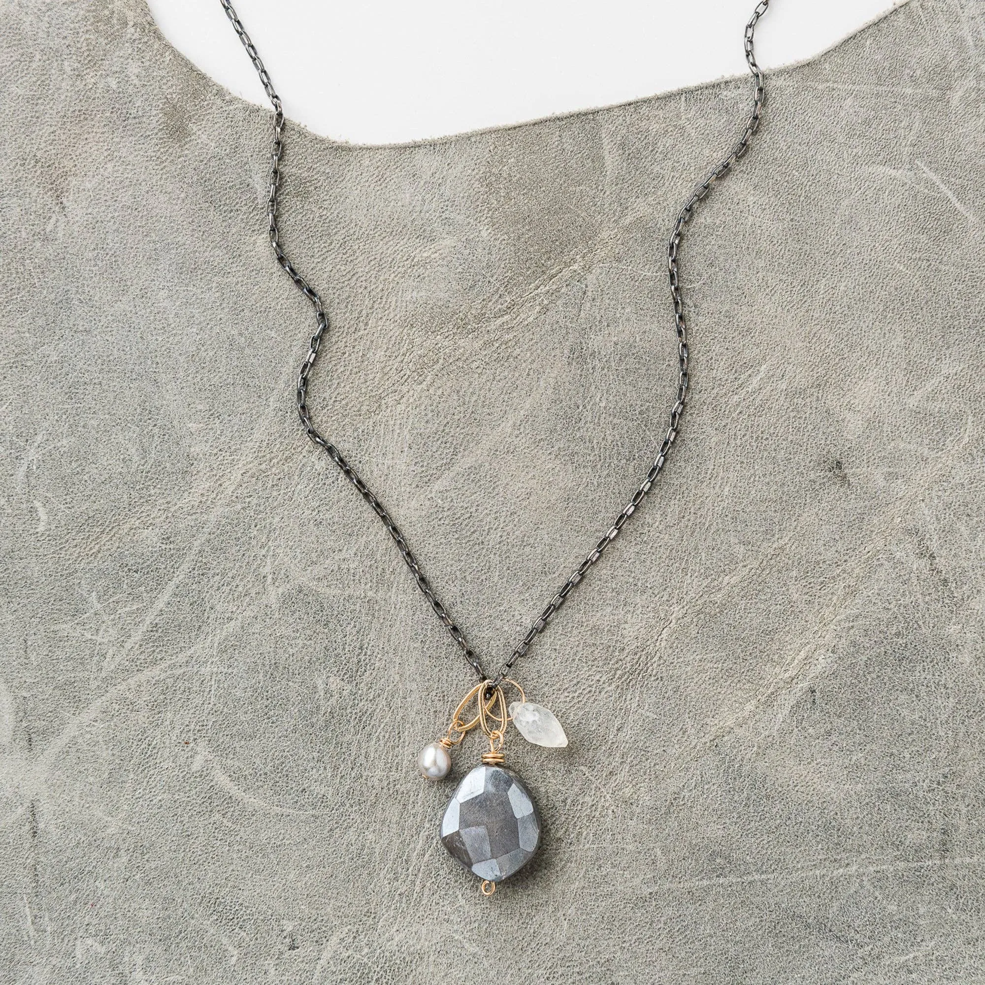 Gray Moonstone Nugget Cluster Necklace