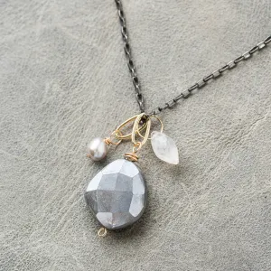 Gray Moonstone Nugget Cluster Necklace