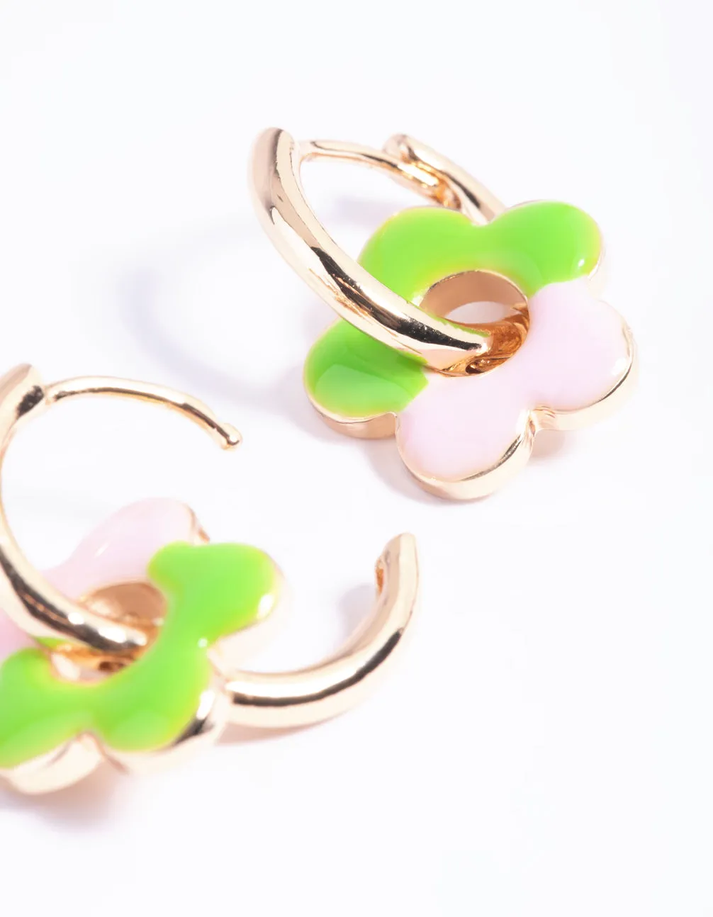 Green Daisy Huggie Hoop Earrings