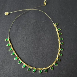 Green Invisible Chain With Golden Pearls