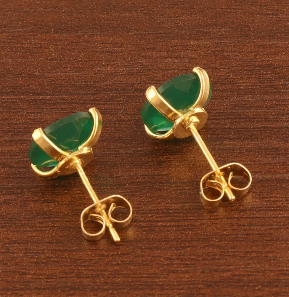 Green Quartz Gemstone Stud Earrings