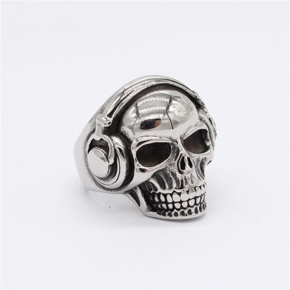 Halloween Music Earbuds Skull Titanium Steel Ring for Men