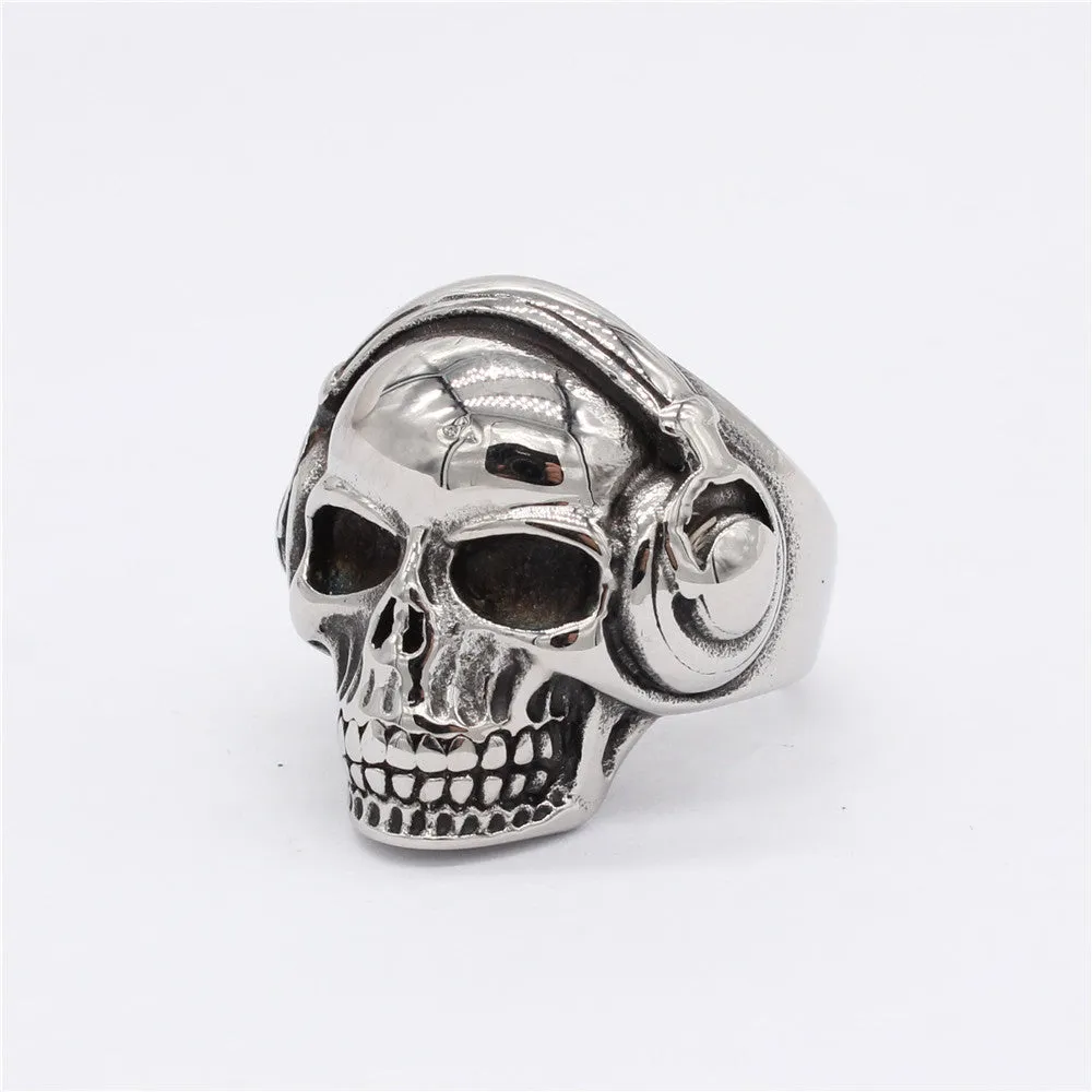 Halloween Music Earbuds Skull Titanium Steel Ring for Men