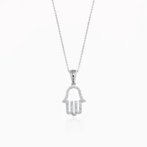 Hamsa Outline Diamond Necklace