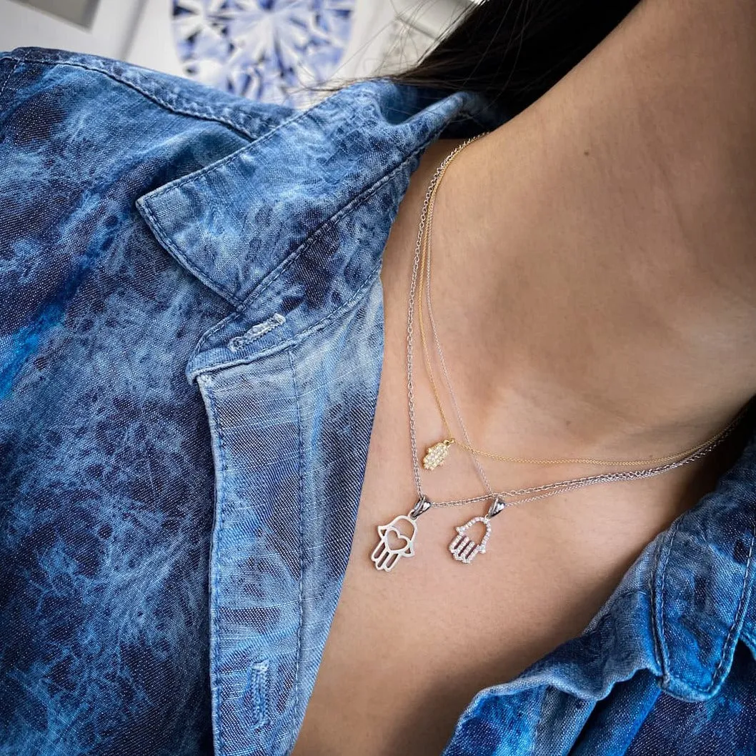 Hamsa Outline Diamond Necklace