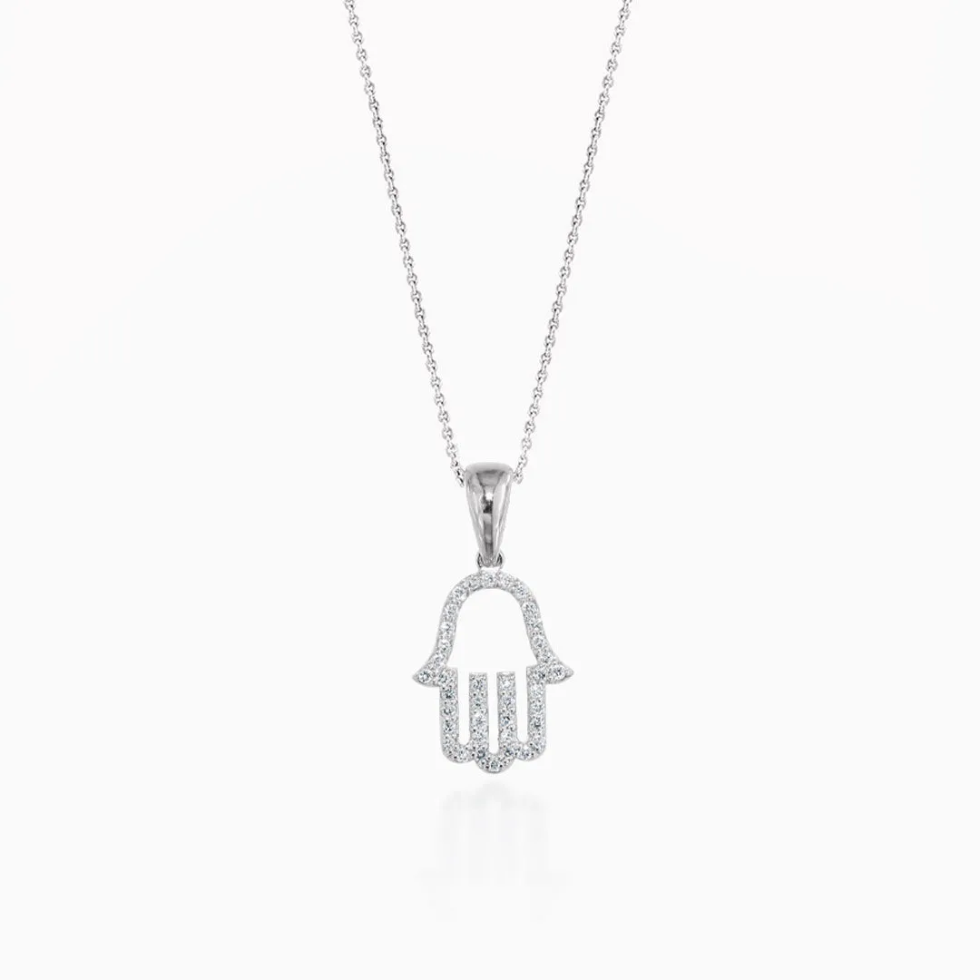 Hamsa Outline Diamond Necklace