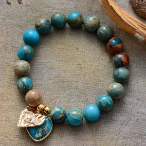 Hearts of Charm Jasper Stretchy Bracelet - blue