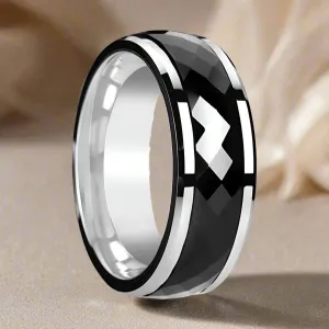 HICKOK | Silver Tungsten Ring, Black Ceramic Fidget Spinner, Diamond Faceted