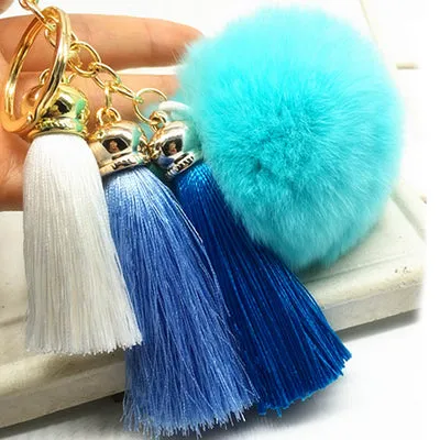 Hot sale Tassel Pompom Car Key Ring Pendant Fur Ball Keychain Rabbit  Fur Plush Fur Key Chian POM POM Keychain EH-404