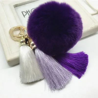 Hot sale Tassel Pompom Car Key Ring Pendant Fur Ball Keychain Rabbit  Fur Plush Fur Key Chian POM POM Keychain EH-404