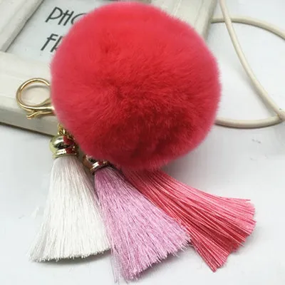 Hot sale Tassel Pompom Car Key Ring Pendant Fur Ball Keychain Rabbit  Fur Plush Fur Key Chian POM POM Keychain EH-404