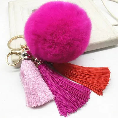 Hot sale Tassel Pompom Car Key Ring Pendant Fur Ball Keychain Rabbit  Fur Plush Fur Key Chian POM POM Keychain EH-404