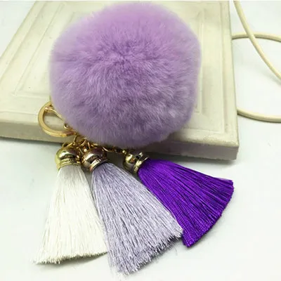 Hot sale Tassel Pompom Car Key Ring Pendant Fur Ball Keychain Rabbit  Fur Plush Fur Key Chian POM POM Keychain EH-404