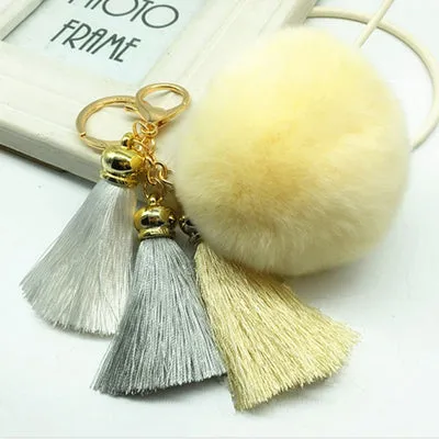 Hot sale Tassel Pompom Car Key Ring Pendant Fur Ball Keychain Rabbit  Fur Plush Fur Key Chian POM POM Keychain EH-404