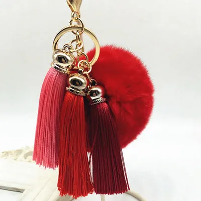 Hot sale Tassel Pompom Car Key Ring Pendant Fur Ball Keychain Rabbit  Fur Plush Fur Key Chian POM POM Keychain EH-404