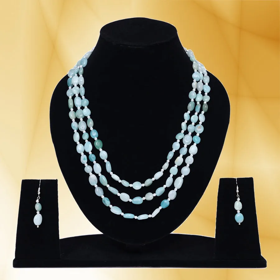 Imeora Tripple Line Amazonite Necklace Set With 4mm Beads and Earrings