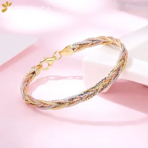 Italian Handmade Weave Bracelet S925 Silver Gold Plated Three Color Five Thread Bracelets Bangle Fine Jewel Women Gift