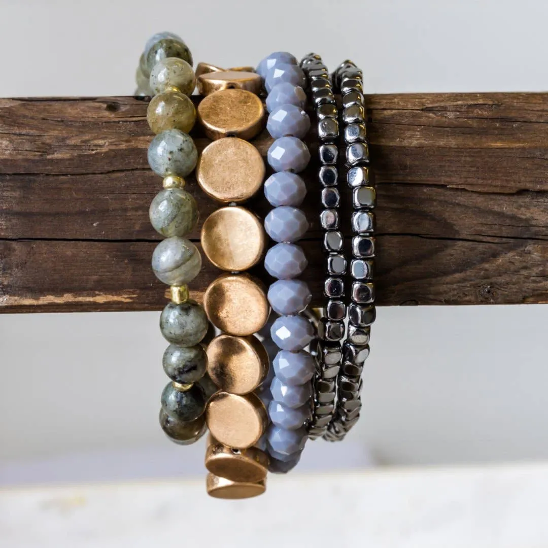 Katie Bracelet Stack - Earthy & Gold Beaded Strands