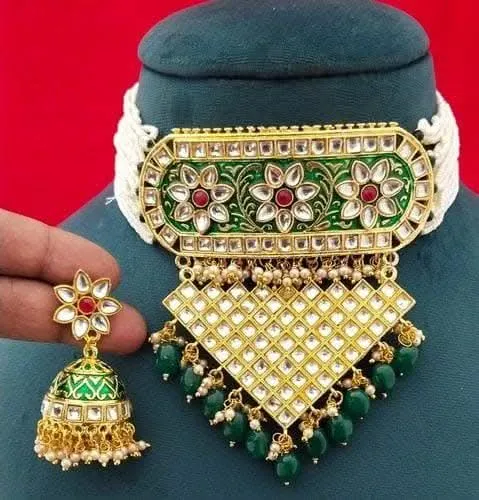 Kundan meenakari chokar pearl necklace set