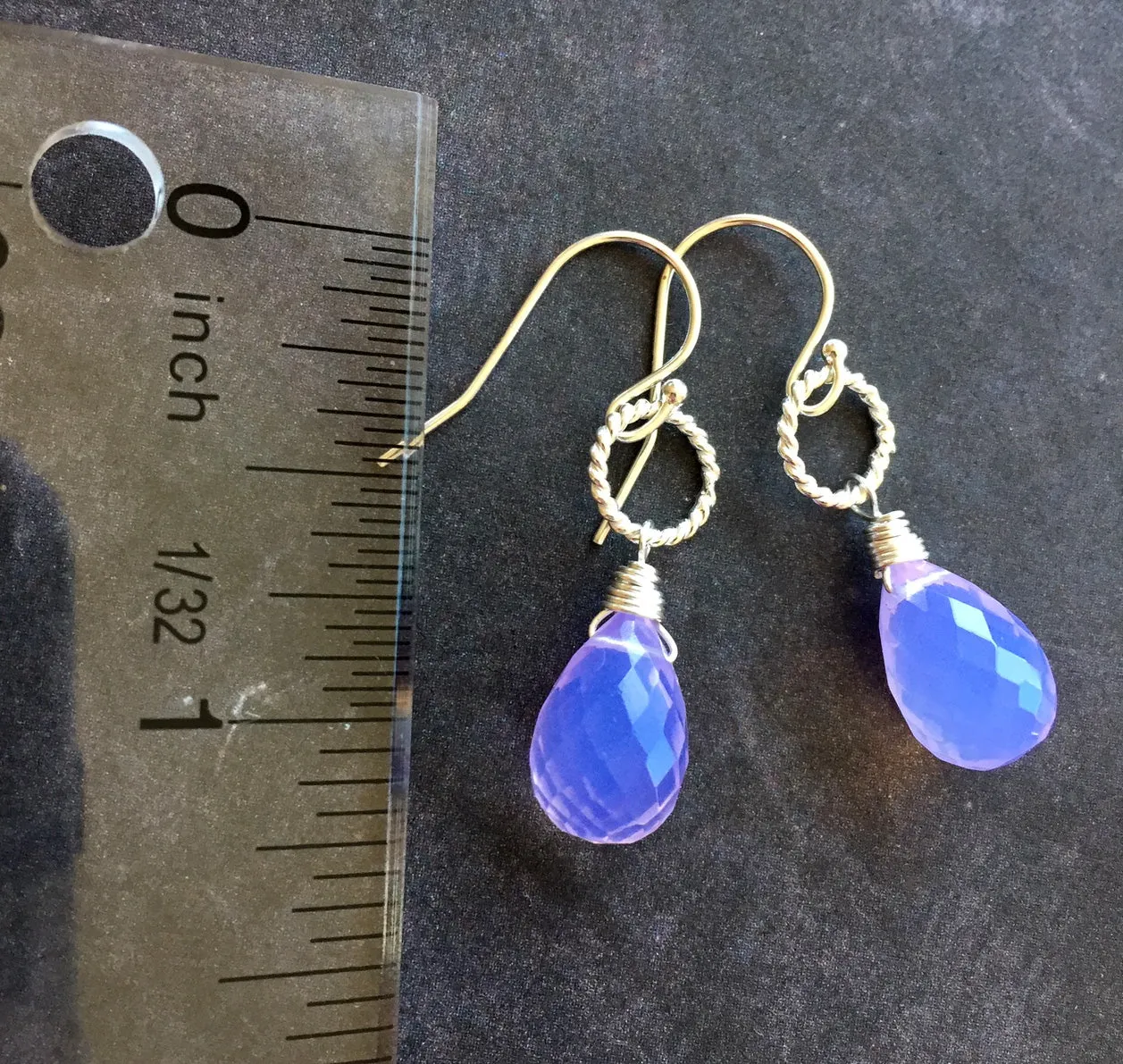 Lavender Scorolite Teardrop Silver Hoop Earring