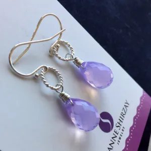 Lavender Scorolite Teardrop Silver Hoop Earring