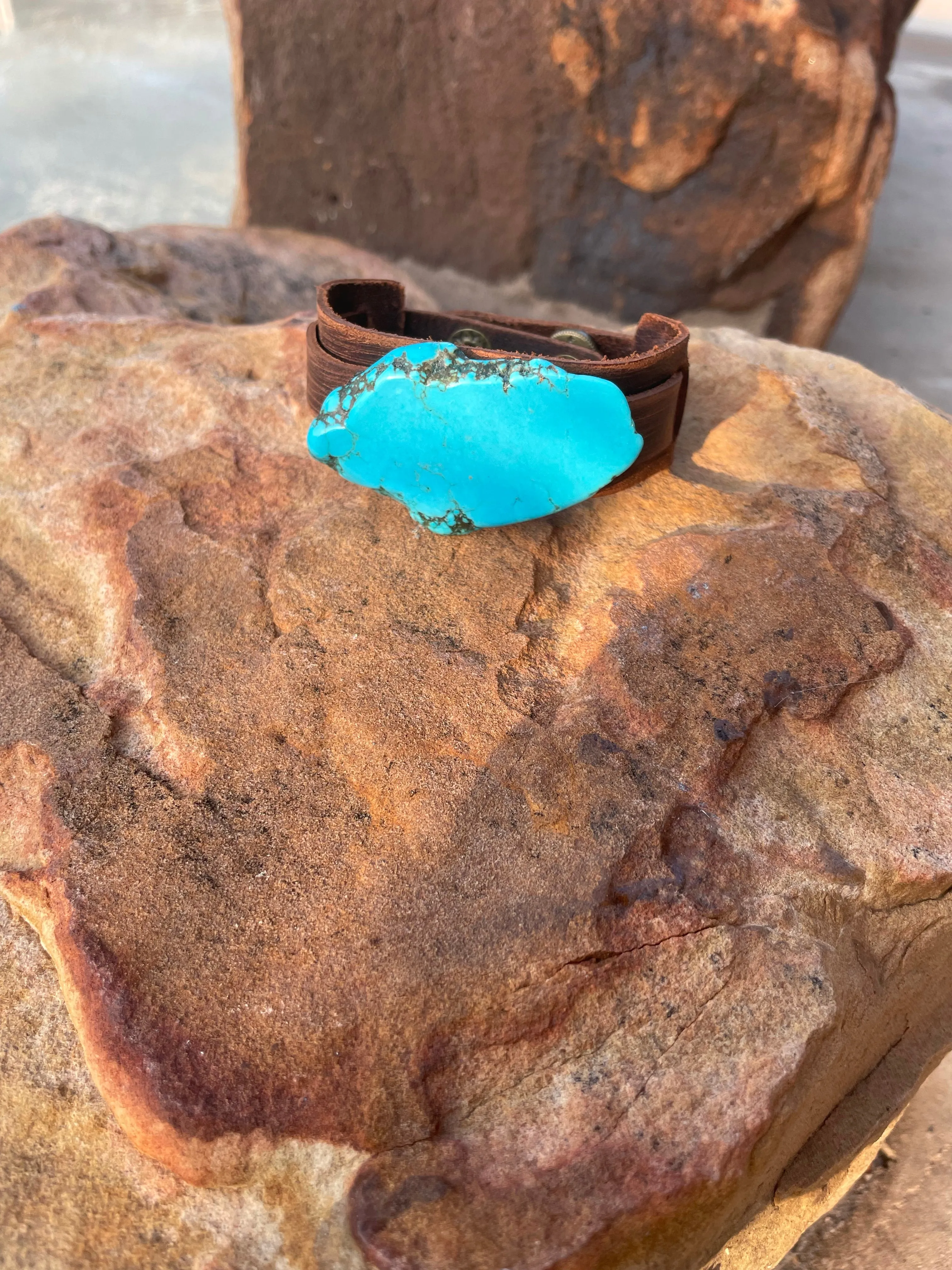 Leather & Turquoise Cuff