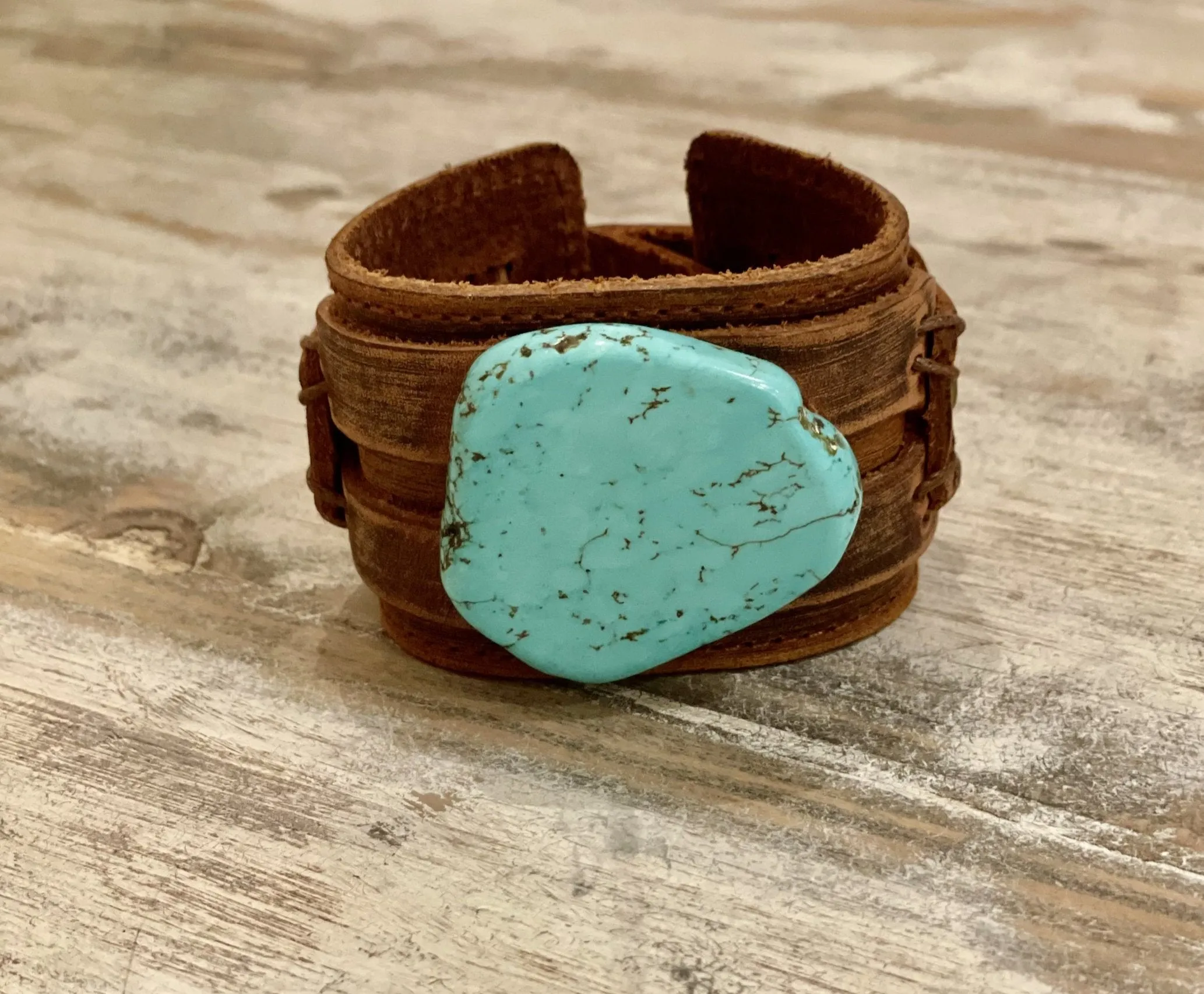 Leather & Turquoise Cuff