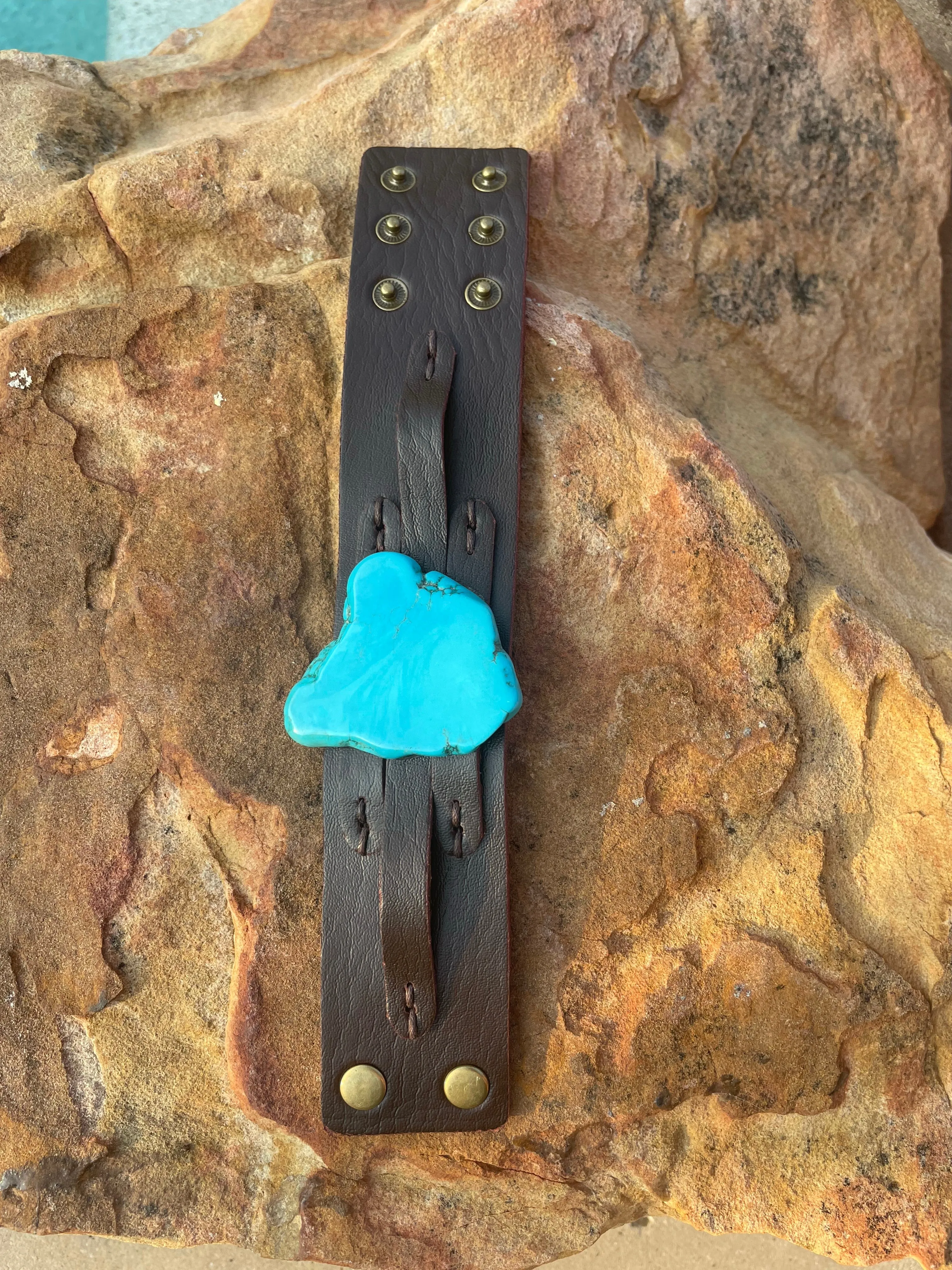 Leather & Turquoise Cuff