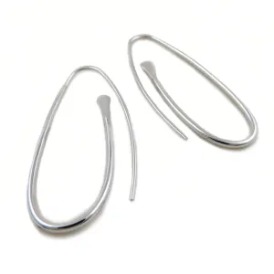 Long Sterling Silver Oval Threader Earrings for Women