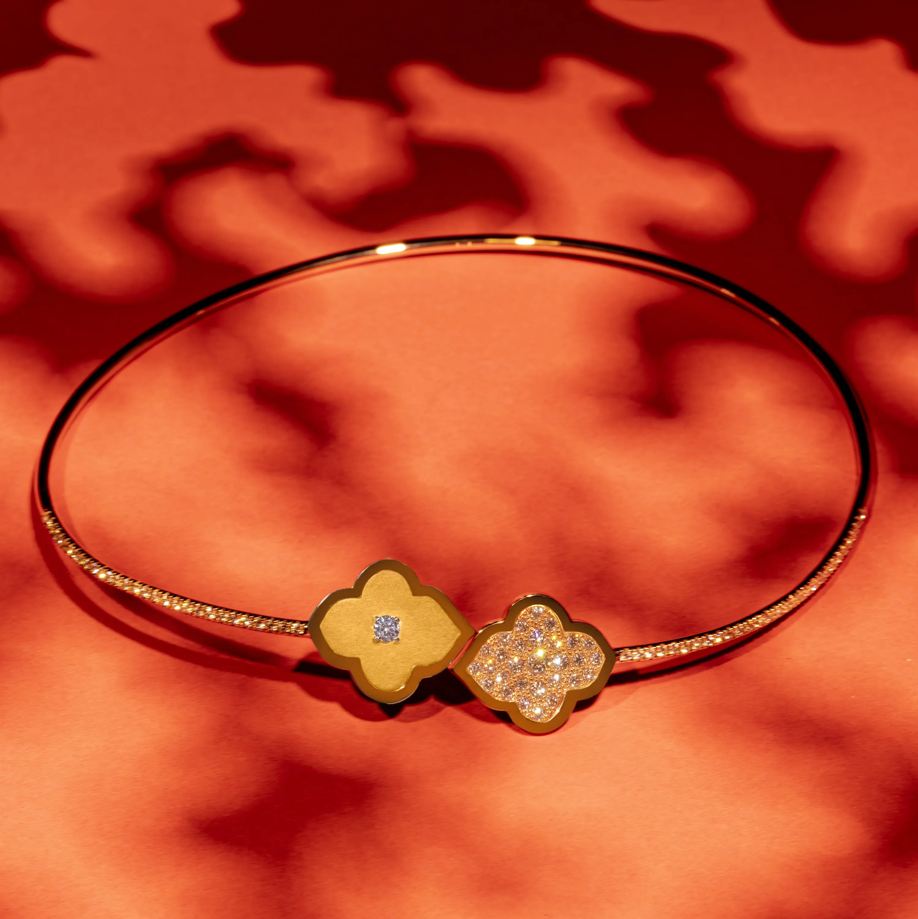 LUCE COLOUR - NECKLACE FLEX SEMI PAVE ROSE GOLD PAVE & 1 DIAMOND