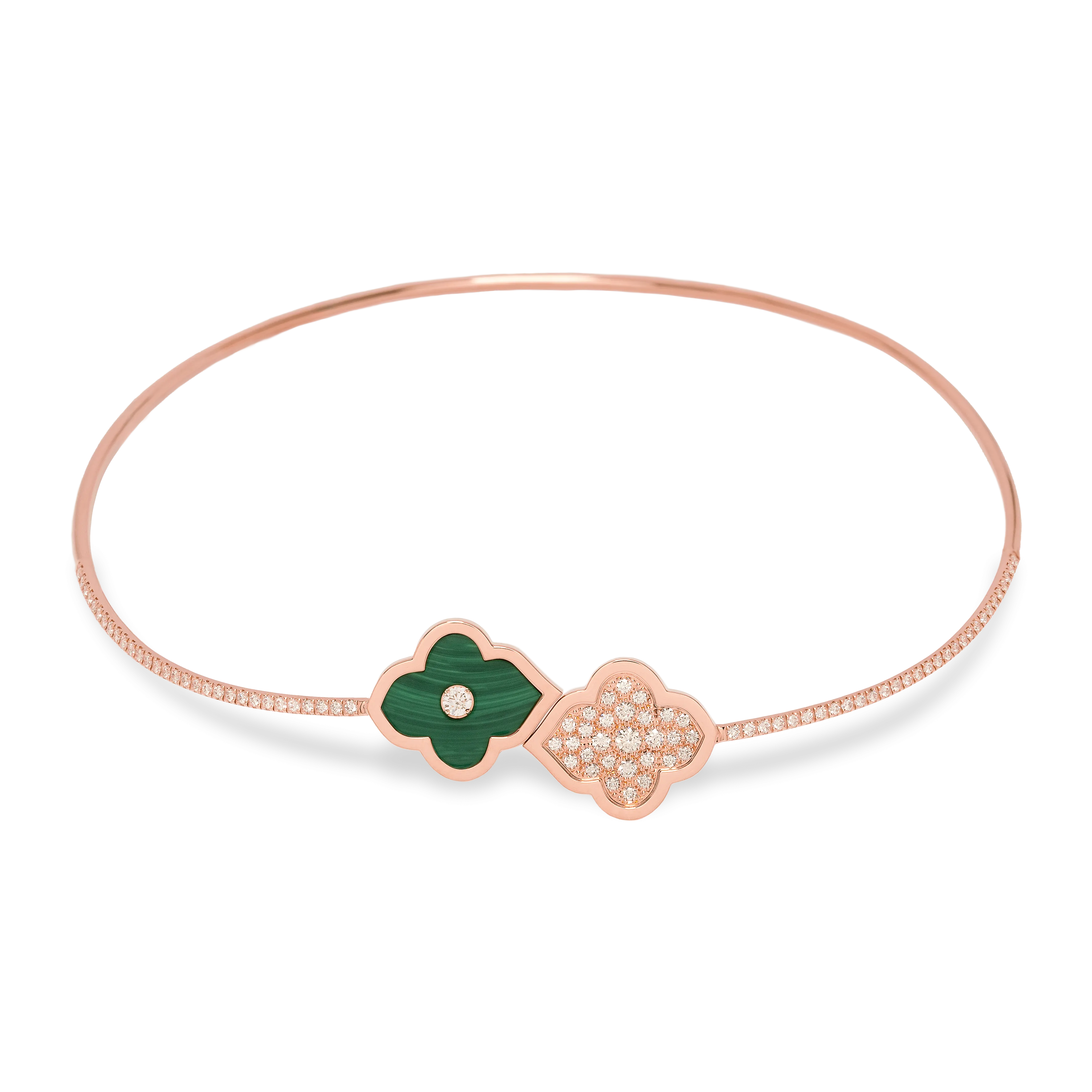 LUCE COLOUR - NECKLACE FLEX SEMI PAVE ROSE GOLD PAVE MALACHITE & 1 DIAMOND