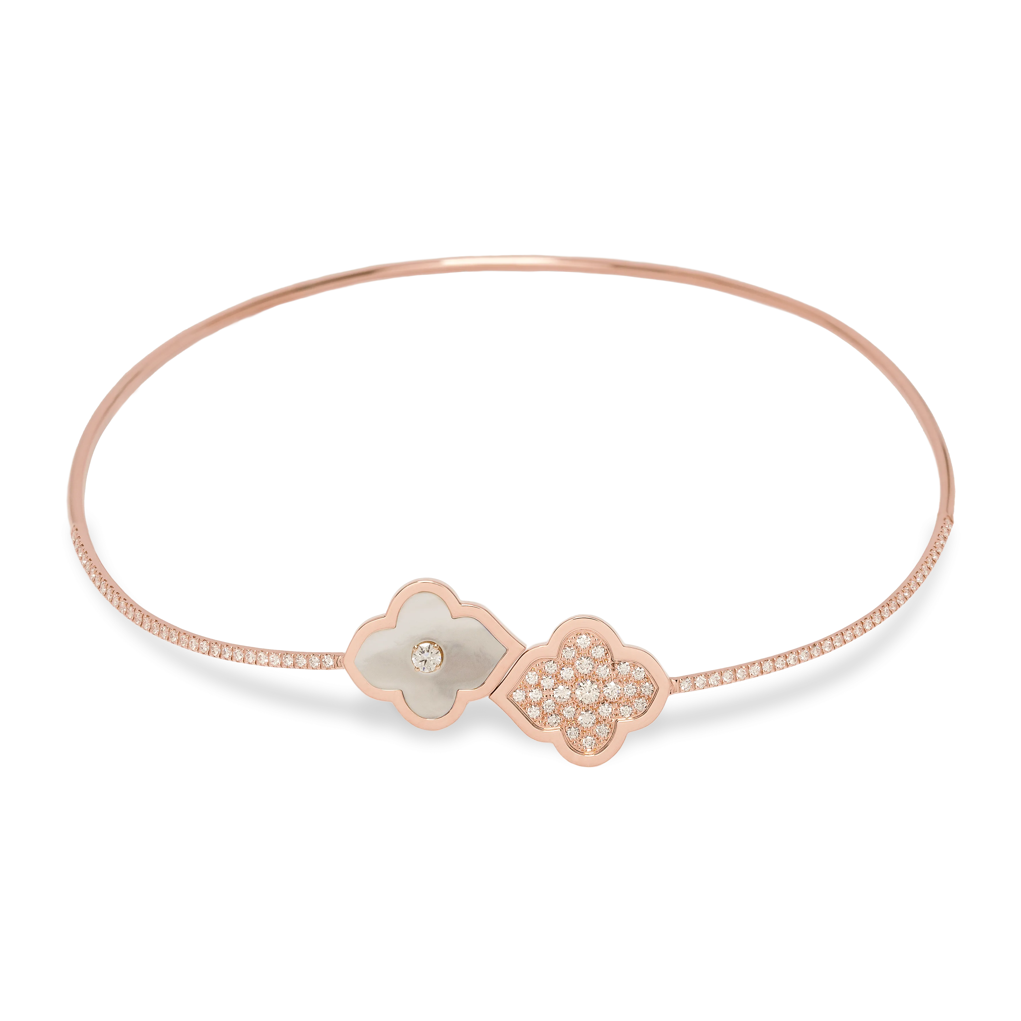 LUCE COLOUR - NECKLACE FLEX SEMI PAVE ROSE GOLD PAVE MOTHER OF PEARL & 1 DIAMOND