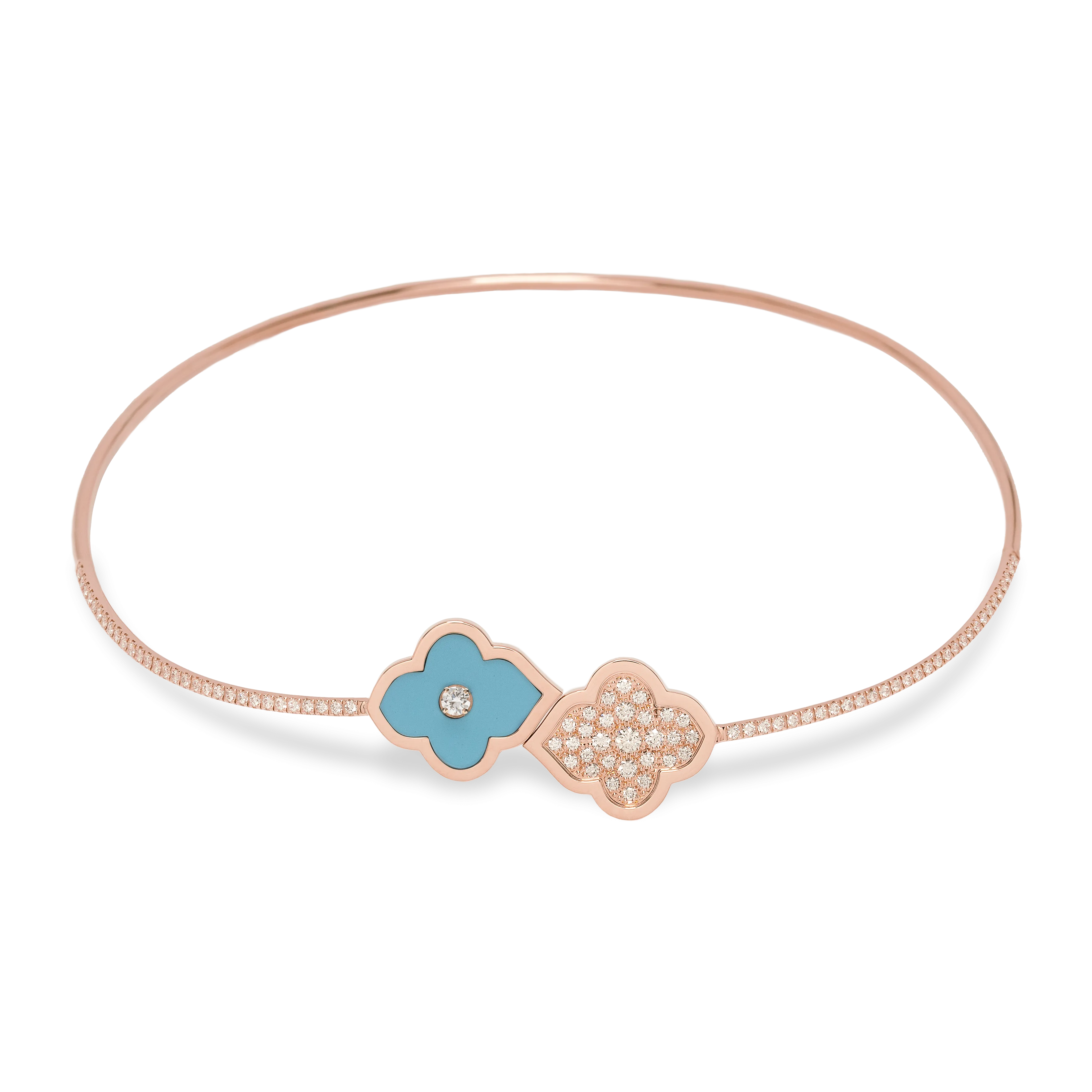 LUCE COLOUR - NECKLACE FLEX SEMI PAVE ROSE GOLD PAVE TURQUOISE & 1 DIAMOND