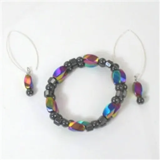 Magnetic Hematite Bracelet & Earrings Set  Black Jewelry Set