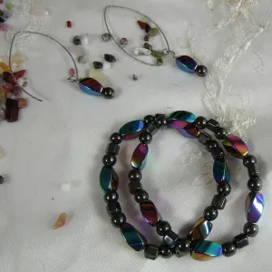 Magnetic Hematite Bracelet & Earrings Set  Black Jewelry Set