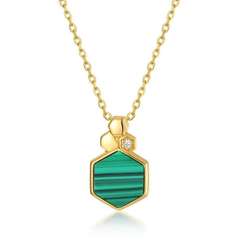 Malachite Necklace  Womens with 10k Gold Vermeil