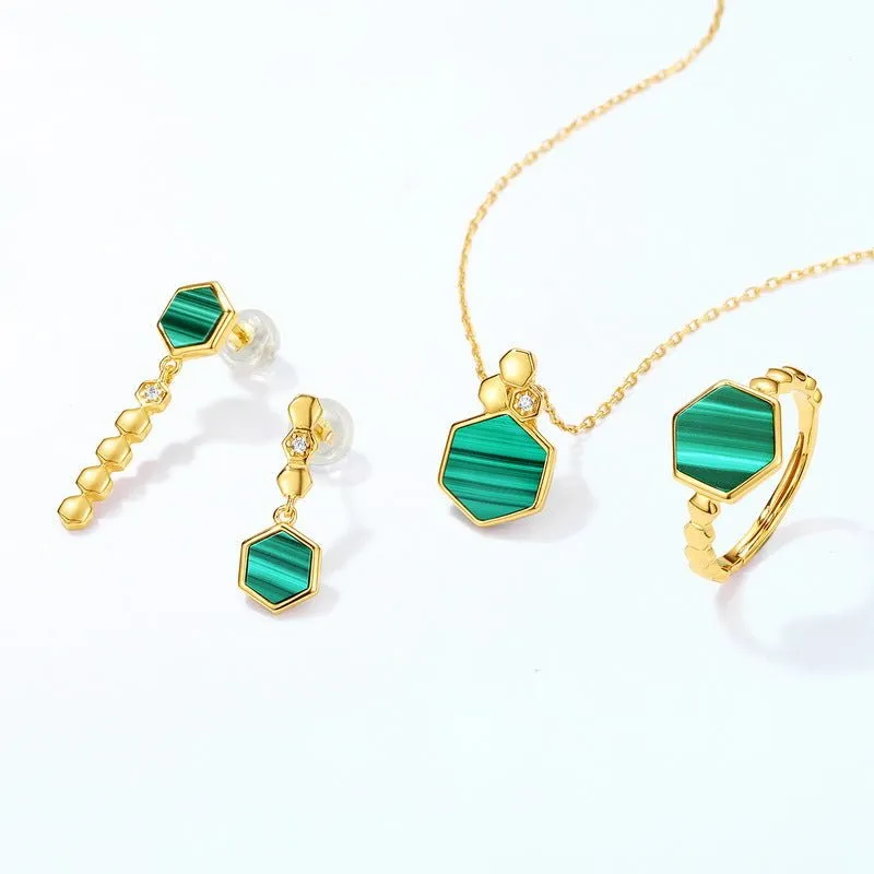 Malachite Necklace  Womens with 10k Gold Vermeil