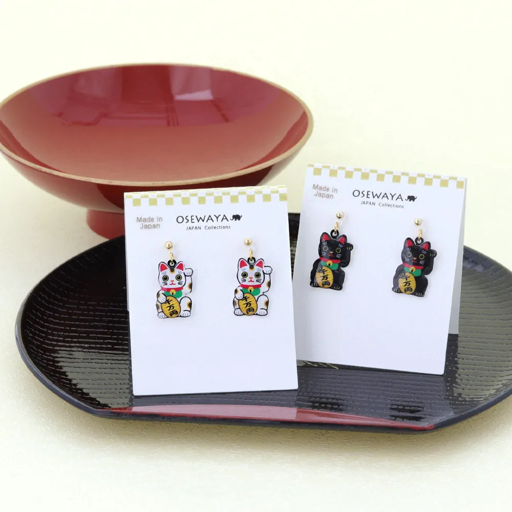 Maneki Neko Drop Plastic Post Earrings