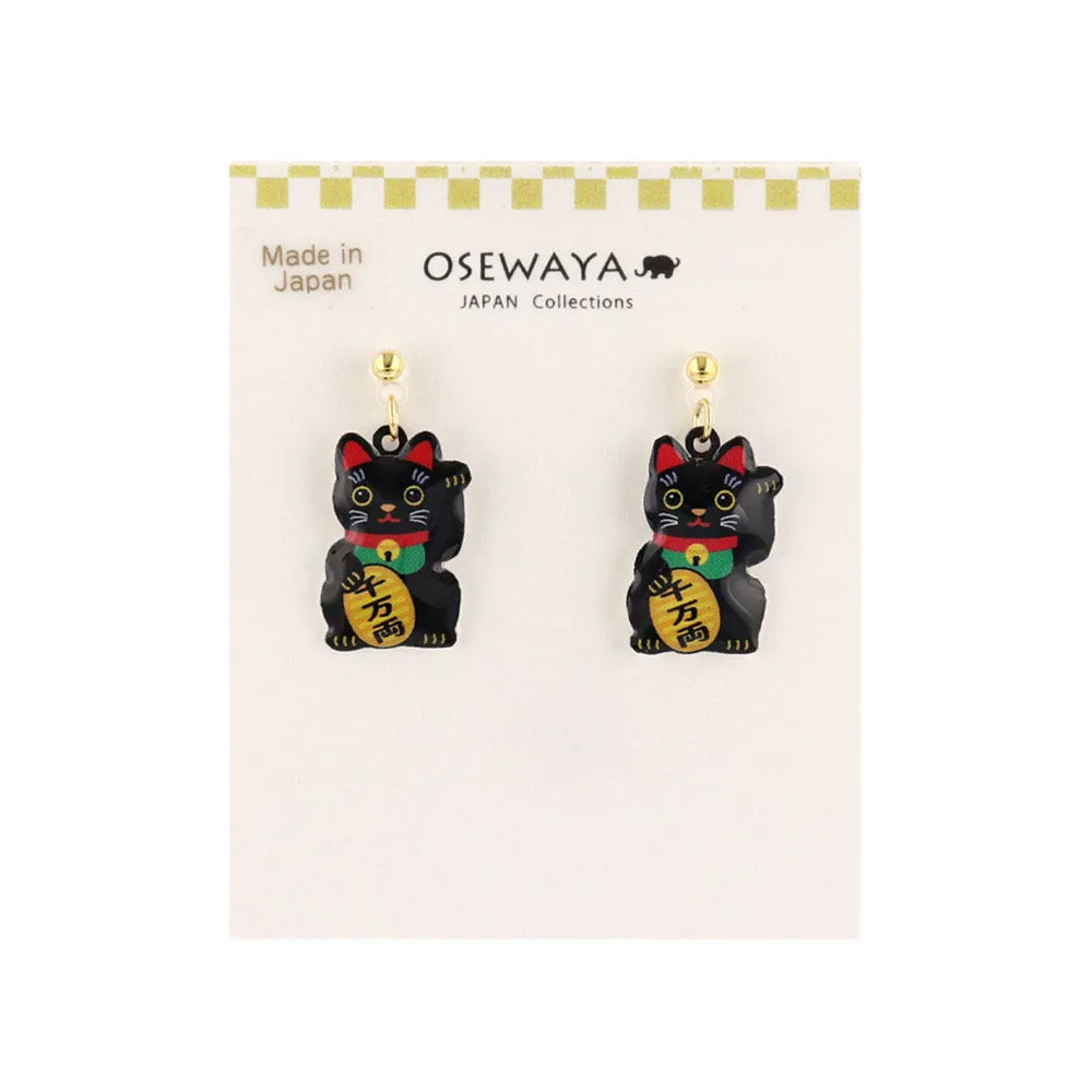 Maneki Neko Drop Plastic Post Earrings