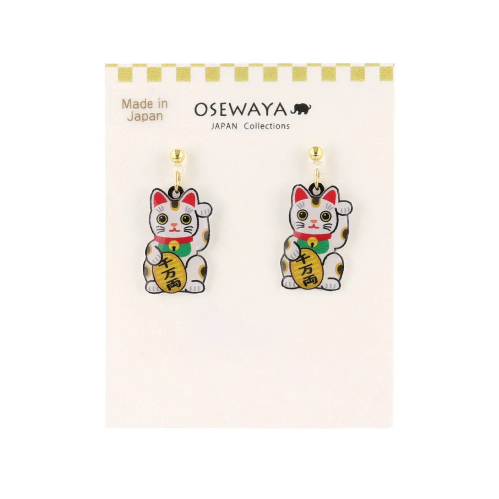 Maneki Neko Drop Plastic Post Earrings