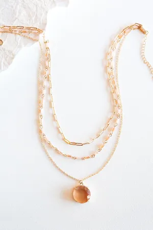 Mary Layering Necklace | Gold Chain and Round Crystal Accent Stone | Elegant Crystal Pendant and Gold Chain Necklace