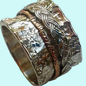 Meditation Ring. Spinner ring. Silver and gold 9 carat rings