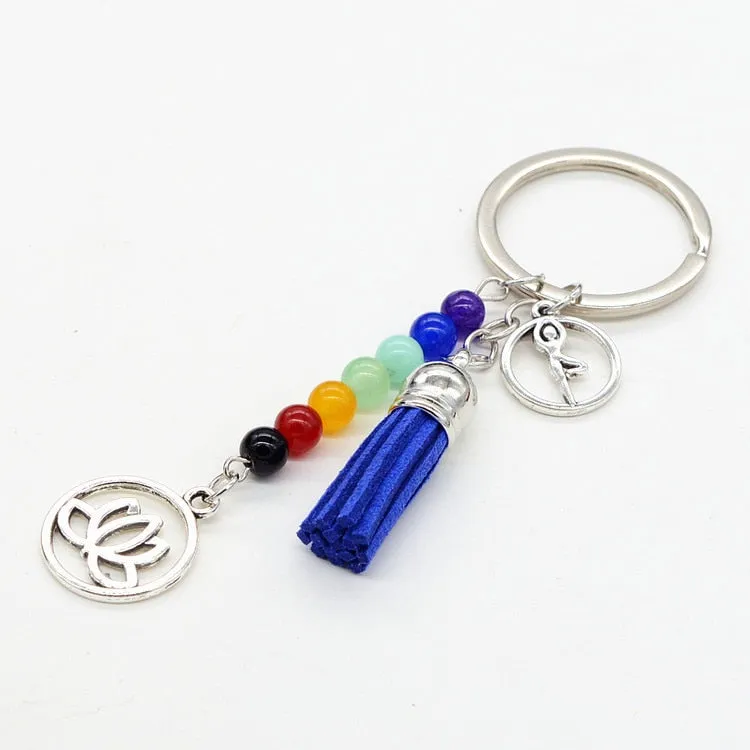 Mixed Healing Crystals Stone Chakra Pray Keychain Car Key Chain Ring Pendant For Bag