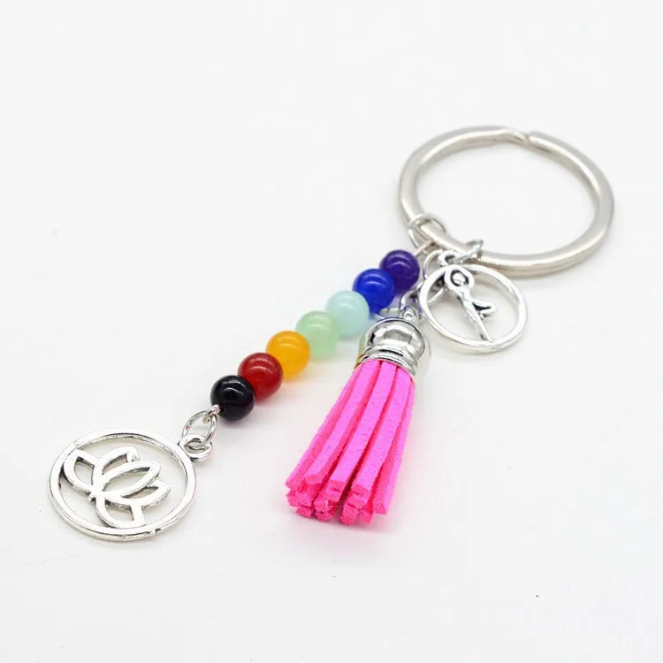 Mixed Healing Crystals Stone Chakra Pray Keychain Car Key Chain Ring Pendant For Bag