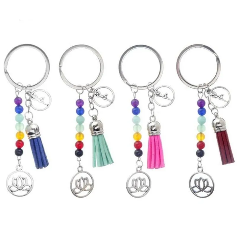 Mixed Healing Crystals Stone Chakra Pray Keychain Car Key Chain Ring Pendant For Bag