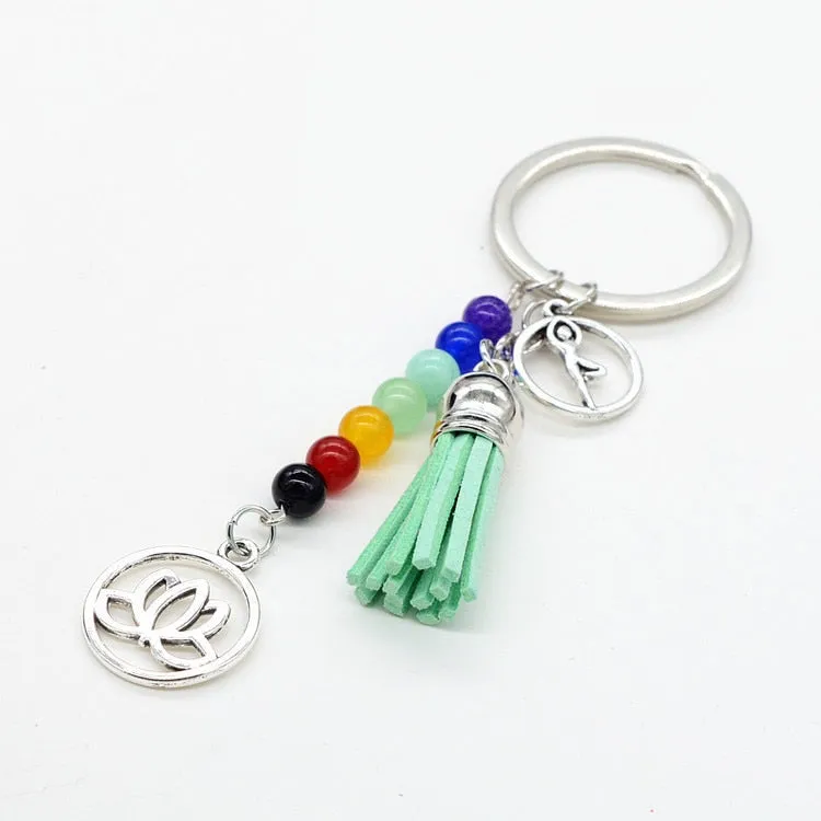 Mixed Healing Crystals Stone Chakra Pray Keychain Car Key Chain Ring Pendant For Bag