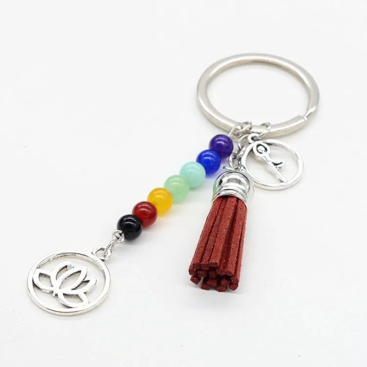 Mixed Healing Crystals Stone Chakra Pray Keychain Car Key Chain Ring Pendant For Bag