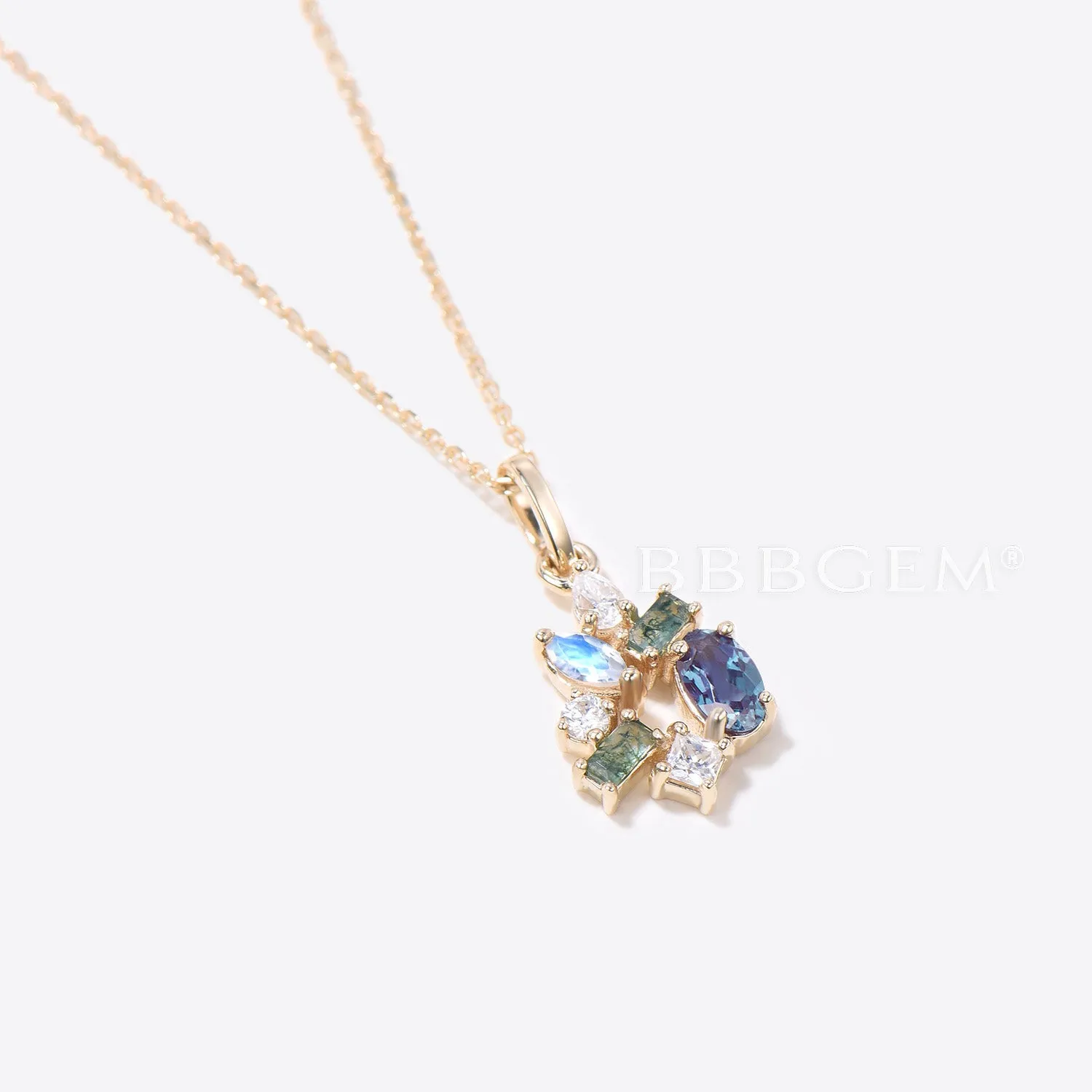 Multi-Stone Necklace Multi-Cut 7 Stone Alexandrite Moissanite Necklace