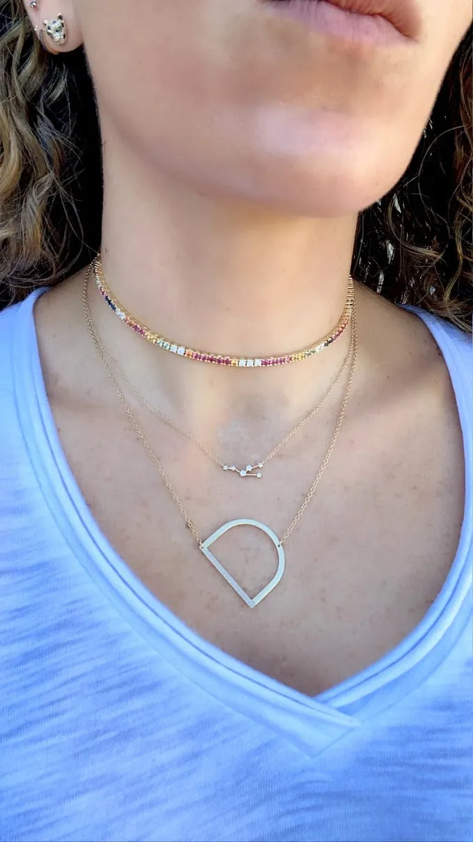 Multicolored Sapphires and Diamond Tennis on Paperclip Choker