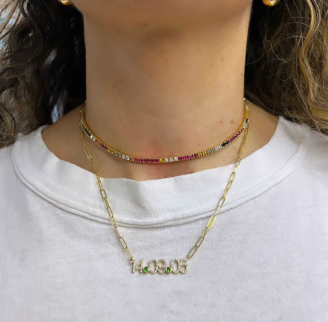 Multicolored Sapphires and Diamond Tennis on Paperclip Choker